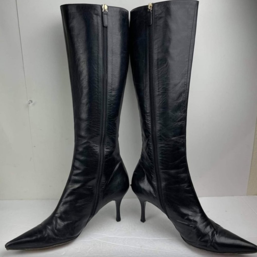Gucci Leather Pointed Toe Knee-High Black Boot 10B
